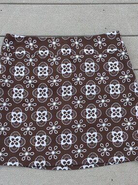 Loft Floral Pattern Skirt | Loft Brown Skirt with Stitched Floral Pattern